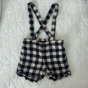 H&M Linen Gingham Suspender Shorts